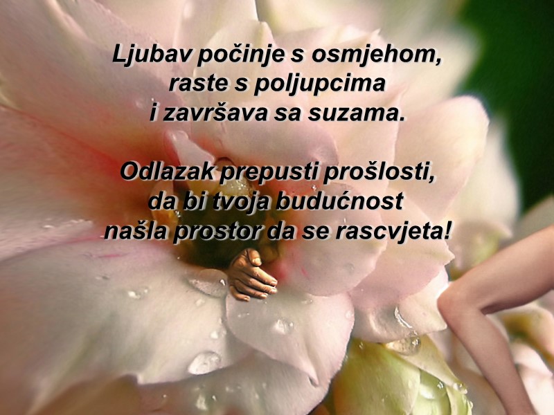 Ljubav počinje s osmjehom, raste s poljupcima i završava sa suzama.  Odlazak prepusti